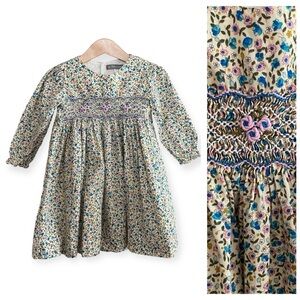 Les Petits Soleils Floral Smocked Long Sleeve Dress 2t